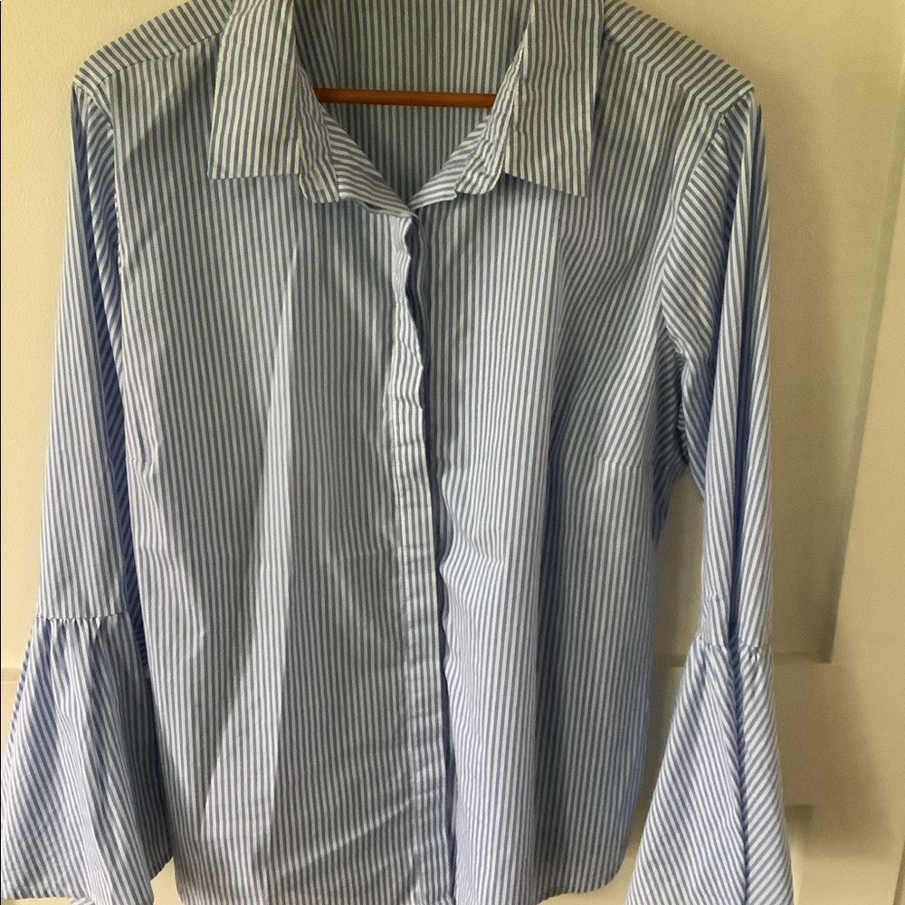 Blue & White Striped Button Top